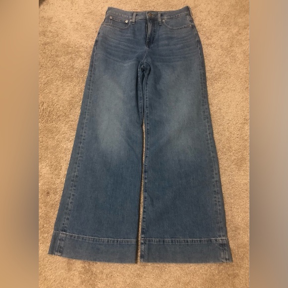 J Crew Blue Flare Wide-Leg Jeans with Classic Faded Look - Picture 4 of 7
